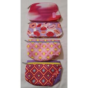 4pk Clinique Makeup Cosmetic Bags Lips Flowers Geometric Patterns Organizer EUC